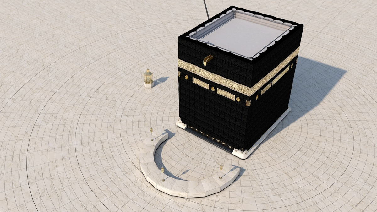 Maqam Ibrahim - the glass enclosure containing the stone bearing Ibrahim's footprints